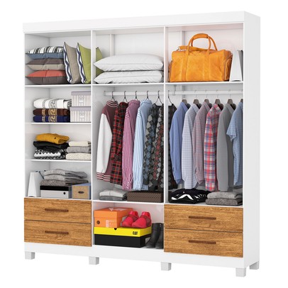 Guarda-Roupa Casal Genova 6 Portas 4 Gavetas com Espelho 22111 Branco/Cinamomo - Carioca Móveis