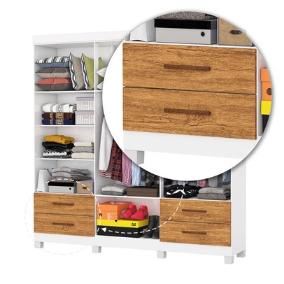 Guarda-Roupa Casal Genova 6 Portas 4 Gavetas com Espelho 22111 Branco/Cinamomo - Carioca Móveis