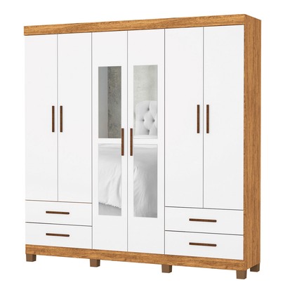 Guarda-Roupa Casal Genova 6 Portas 4 Gavetas com Espelho 22111 Cinamomo/Branco - Carioca Móveis