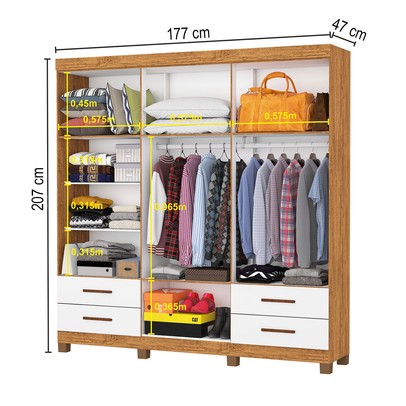 Guarda-Roupa Casal Genova 6 Portas 4 Gavetas com Espelho 22111 Cinamomo/Branco - Carioca Móveis