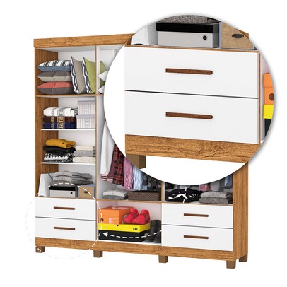 Guarda-Roupa Casal Genova 6 Portas 4 Gavetas com Espelho 22111 Cinamomo/Branco - Carioca Móveis
