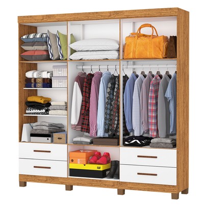 Guarda-Roupa Casal Genova 6 Portas 4 Gavetas com Espelho 22111 Cinamomo/Branco - Carioca Móveis