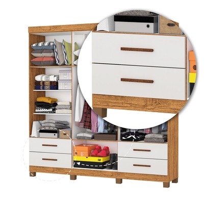 Guarda-Roupa Casal Genova 6 Portas 4 Gavetas com Espelho 22111 Cinamomo/Off White - Carioca Móveis
