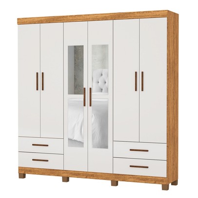 Guarda-Roupa Casal Genova 6 Portas 4 Gavetas com Espelho 22111 Cinamomo/Off White - Carioca Móveis