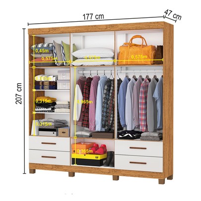 Guarda-Roupa Casal Genova 6 Portas 4 Gavetas com Espelho 22111 Cinamomo/Off White - Carioca Móveis