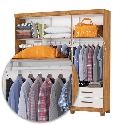 Guarda-Roupa Casal Genova 6 Portas 4 Gavetas com Espelho 22111 Cinamomo/Off White - Carioca Móveis
