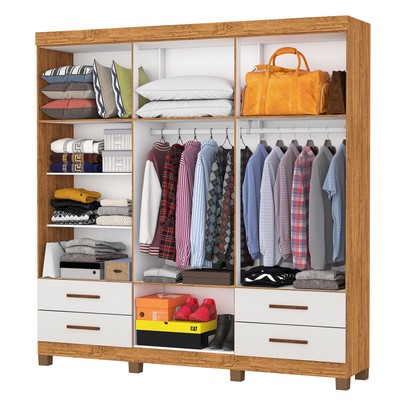 Guarda-Roupa Casal Genova 6 Portas 4 Gavetas com Espelho 22111 Cinamomo/Off White - Carioca Móveis