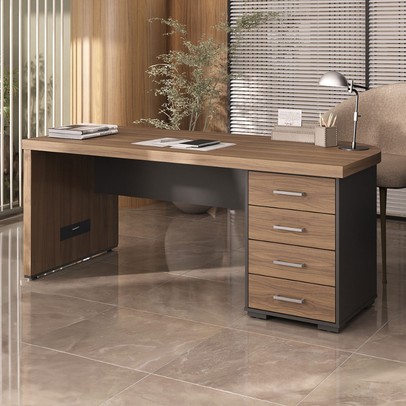 Mesa para Escritório Tamburato 4 Gavetas Nogal/Preto 6126 - Artany Móveis