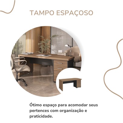Mesa para Escritório Tamburato 4 Gavetas Nogal/Preto 6126 - Artany Móveis