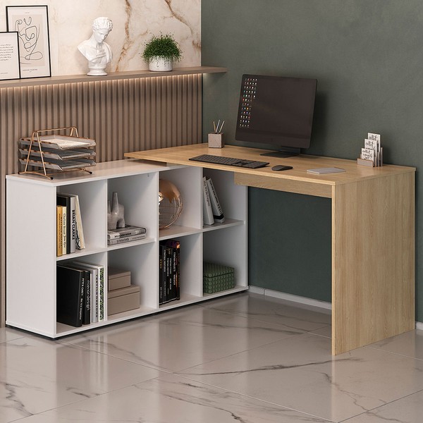 Escritório Completo Nero Carvalho/Branco - Artany Móveis