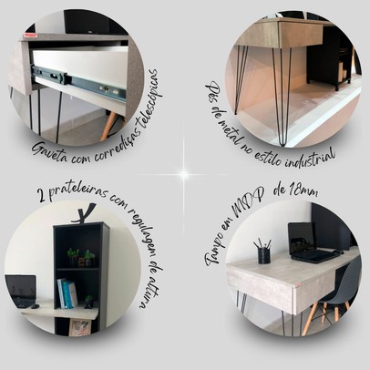 Escitório Completo Fusion Concreto/Preto - Artany Móveis