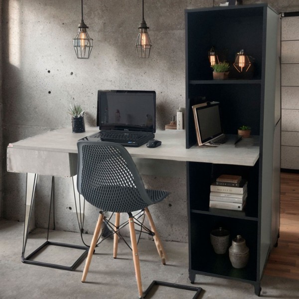 Escitório Completo Fusion Concreto/Preto - Artany Móveis