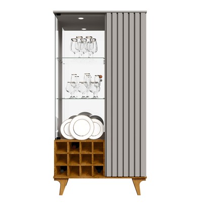 Cristaleira Ariccia 2 Portas 3 Prateleiras com Vidro Ripado Off-White/Naturalle - Pnr Móveis