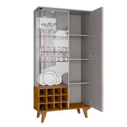 Cristaleira Ariccia 2 Portas 3 Prateleiras com Vidro Ripado Off-White/Naturalle - Pnr Móveis