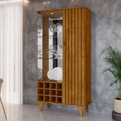 Cristaleira Ariccia 2 Portas 3 Prateleiras com Vidro Ripado Naturalle - Pnr Móveis