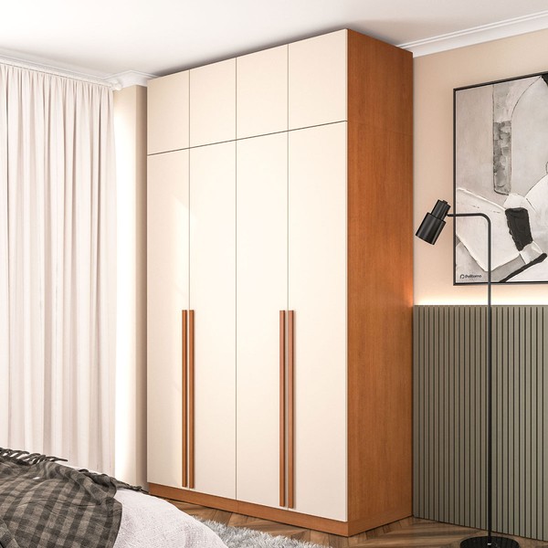 Guarda-Roupa Solteiro Luna 8 Portas 2 Gavetas Creme/Freijó - Politorno