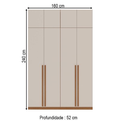 Guarda-Roupa Solteiro Luna 8 Portas 2 Gavetas Creme/Freijó - Politorno