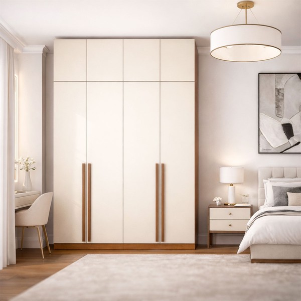 Guarda-Roupa Solteiro Luna 8 Portas 2 Gavetas Creme/Freijó - Politorno