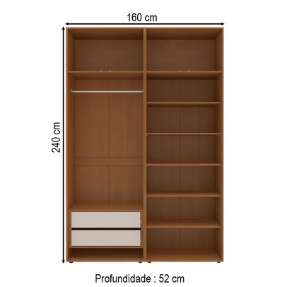 Closet Luna 2 Gavetas 7 Prateleiras Creme/Freijó - Politorno