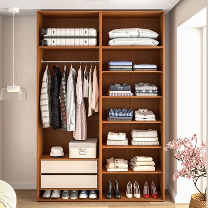 Closet Luna 2 Gavetas 7 Prateleiras Creme/Freijó - Politorno