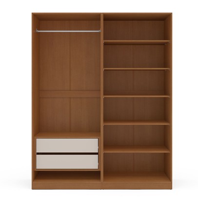 Guarda-Roupa Solteiro Luna 4 Portas 2 Gavetas Creme/Freijó - Politorno