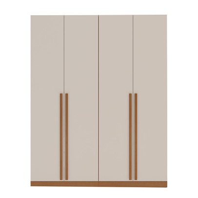 Guarda-Roupa Solteiro Luna 4 Portas 2 Gavetas Creme/Freijó - Politorno