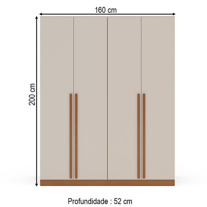 Guarda-Roupa Solteiro Luna 4 Portas 2 Gavetas Creme/Freijó - Politorno
