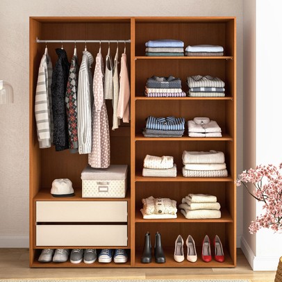 Closet Luna 2 Gavetas 5 Prateleiras Creme/Freijó - Politorno