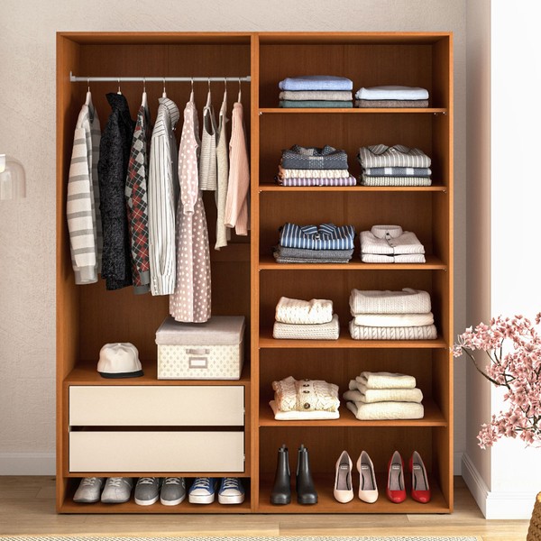 Closet Luna 2 Gavetas 5 Prateleiras Creme/Freijó - Politorno