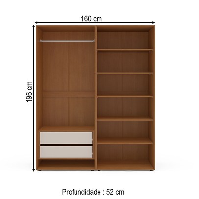 Closet Luna 2 Gavetas 5 Prateleiras Creme/Freijó - Politorno