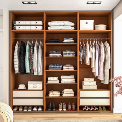 Closet Luna 4 Gavetas 8 Prateleiras Creme/Freijó - Politorno