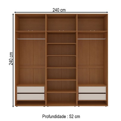 Closet Luna 4 Gavetas 8 Prateleiras Creme/Freijó - Politorno