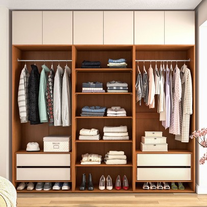 Closet Luna 4 Gavetas 8 Prateleiras Creme/Freijó - Politorno