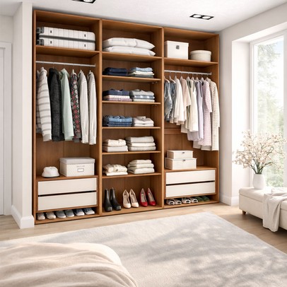 Closet Luna 4 Gavetas 8 Prateleiras Creme/Freijó - Politorno