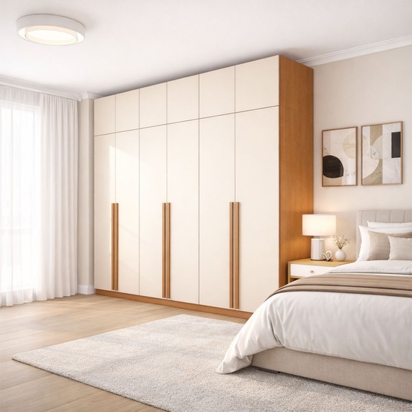 Guarda-Roupa Casal Luna 12 Portas 4 Gavetas Creme/Freijó - Politorno