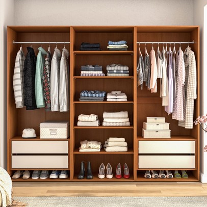 Closet Luna 4 Gavetas 5 Prateleiras Creme/Freijó - Politorno
