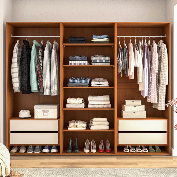 Closet Luna 4 Gavetas 5 Prateleiras Creme/Freijó - Politorno