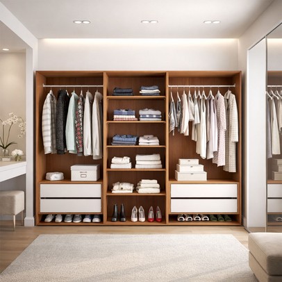 Closet Luna 4 Gavetas 5 Prateleiras Creme/Freijó - Politorno