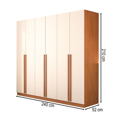 Guarda-Roupa Casal Luna 6 Portas 4 Gavetas Creme/Freijó - Politorno
