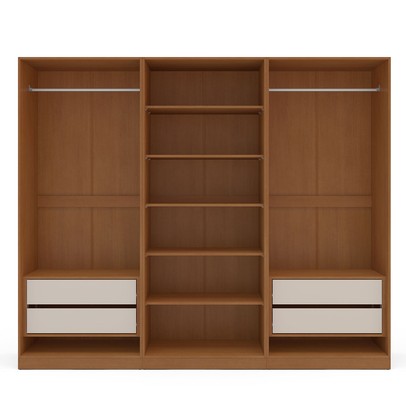 Guarda-Roupa Casal Luna 6 Portas 4 Gavetas Creme/Freijó - Politorno