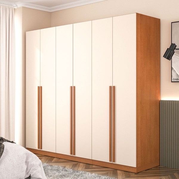 Guarda-Roupa Casal Luna 6 Portas 4 Gavetas Creme/Freijó - Politorno