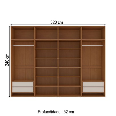 Closet Luna 4 Gavetas 14 Prateleiras Creme/Freijó - Politorno