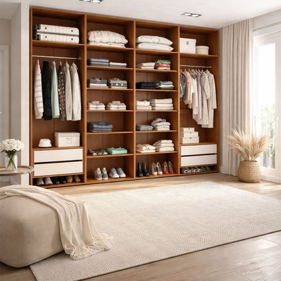 Closet Luna 4 Gavetas 14 Prateleiras Creme/Freijó - Politorno