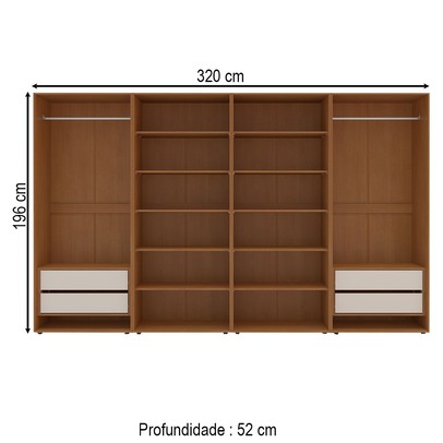 Closet Luna 4 Gavetas 10 Prateleiras Creme/Freijó - Politorno