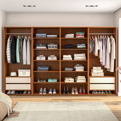 Closet Luna 4 Gavetas 10 Prateleiras Creme/Freijó - Politorno