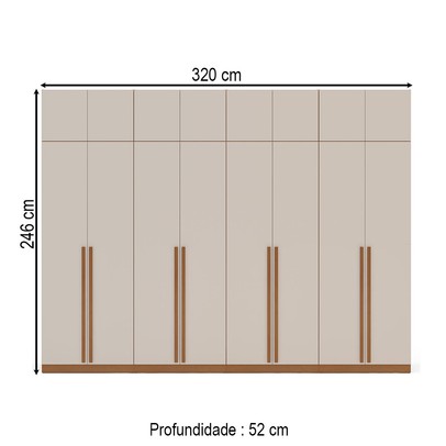 Guarda-Roupa Casal Luna 16 Portas 4 Gavetas Creme/Freijó - Politorno
