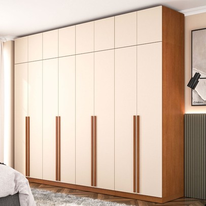Guarda-Roupa Casal Luna 16 Portas 4 Gavetas Creme/Freijó - Politorno
