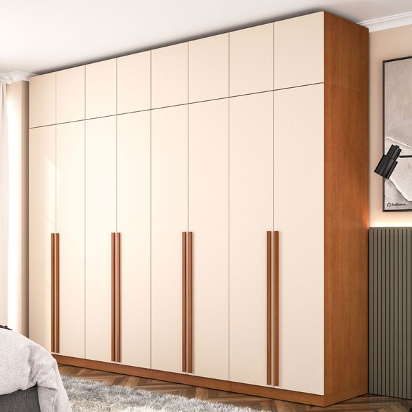 Guarda-Roupa Casal Luna 16 Portas 4 Gavetas Creme/Freijó - Politorno