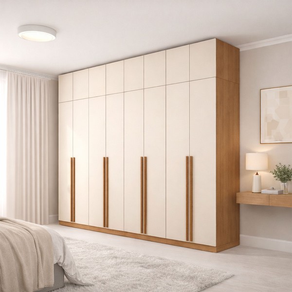 Guarda-Roupa Casal Luna 16 Portas 4 Gavetas Creme/Freijó - Politorno