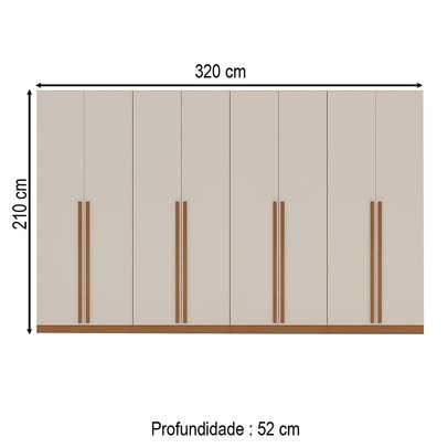 Guarda-Roupa Casal Luna 8 Portas 4 Gavetas Creme/Freijó - Politorno